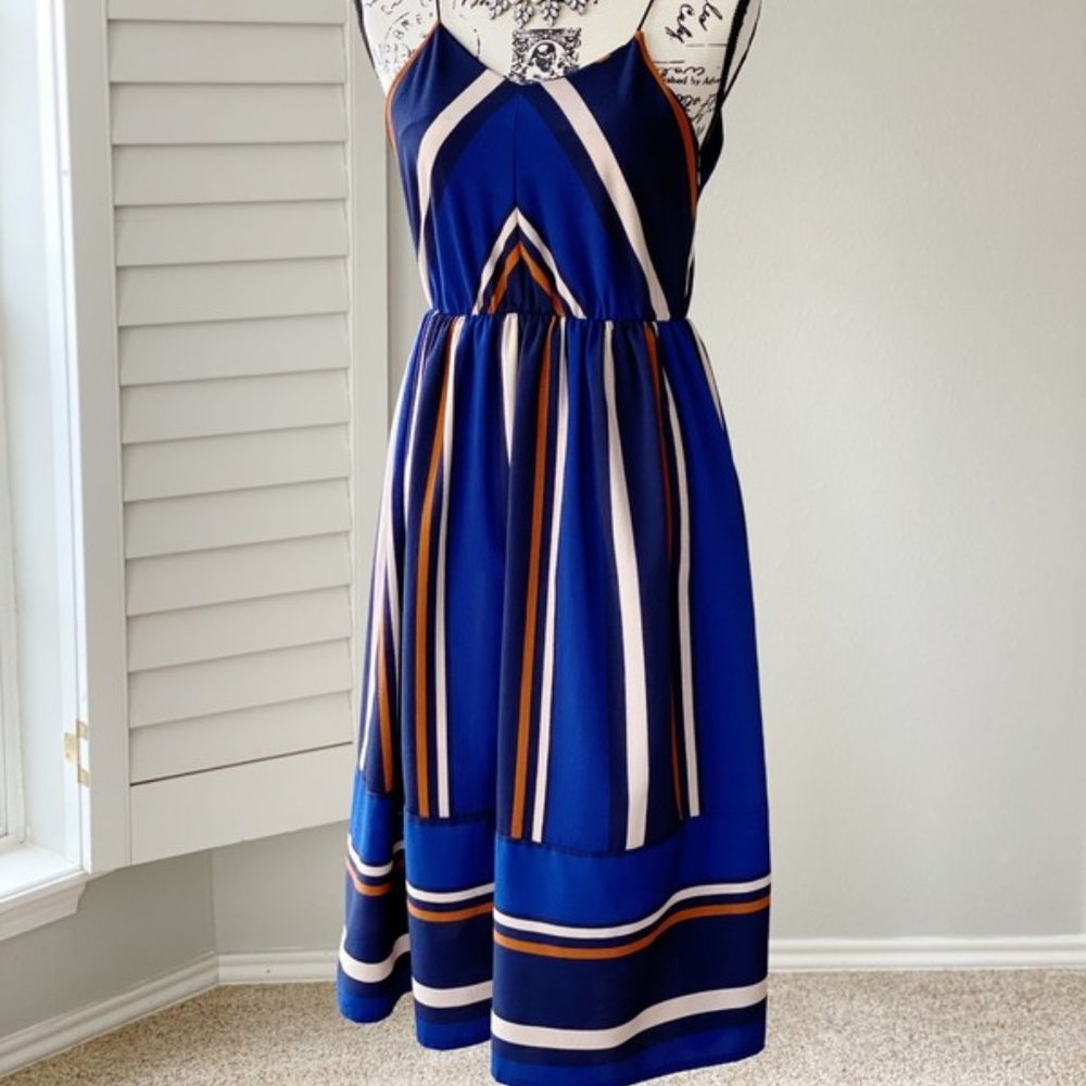 Unknown Brand Navy Orange Striped Dress